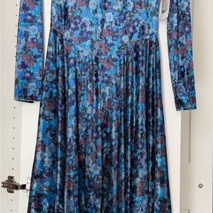 Floral Blue Long Sleeve Dress